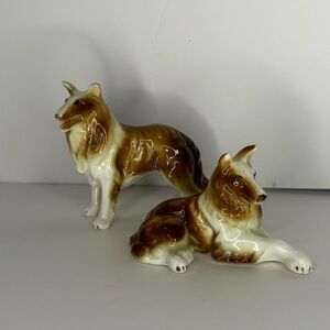 Vintage miniature collie dogs bone china